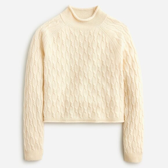 J. Crew Cashmere Shrunken Cable Knit Rollneck Sweater in Buttercream Size Small - Picture 1 of 5